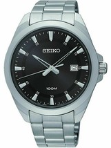 NEW Seiko Quartz SUR209 Mens Black Date Dial Stainless Steel Watch MSRP $200 - £89.31 GBP