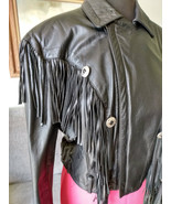 Womans Black Leather Fringe Jacket Sz Med ~ Excellent - $50.00