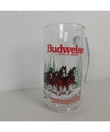 Budweiser 1988 Clydesdales Heavy Glass Beer Mug Wagon Christmas Trees Snow  - £9.20 GBP