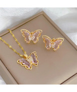 Fashion European and American Cute Micro-inlaid Butterfly Necklace Earri... - $373.12 MXN
