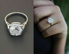 Antique Vintage 2.40Ct Moissanite Diamond Solid 14K White Gold Engagement Ring - £190.32 GBP