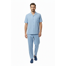 Men 2pc Walking Leisure Suit Short Sleeves By DREAMS Fancy 277-11 Ocean Blue image 8