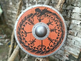 Viking Medieval Wooden Round Dragon Shield Battleworn Norse Battle Larp Armor - £89.64 GBP