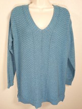 Chaps Blue Turquoise Sparkle Sweater V Neck Long Sleeve Size Medium - $12.99