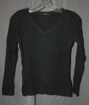 Womens Talbots Petites Mp Gray V Neck Long Sleeve Pull Over Shirt Top Sweater - £12.01 GBP
