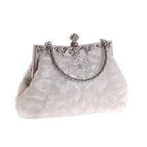 Satin Vintage Style Women Day Clutch Soft Beading  Handle Evening Bags Bucket De - £78.48 GBP