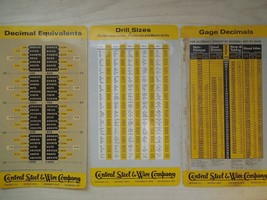 Lot of 3 Plastic Double Sided Machinist Charts: Tap, Fraction, Dec, mm, Hardness - £62.33 GBP