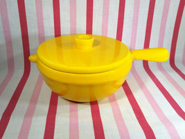 Gorgeous Mid Century Modern Yellow Pottery Casserole or Bean Pot w/Handle + Lid - £30.05 GBP