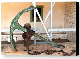 Antique Boat Anchor by Barbara Snyder Custom House Plaza Monterey Canvas 24x32 - £208.00 GBP