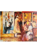Maria Zielinska Cafe Venice Restaurant Italie L&#39;Europe Portrait Abstrait Art - £754.38 GBP