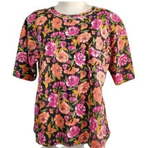 Vintage 80s Bright Floral Top with Shoulder Pads Size Large  - £19.46 GBP