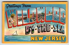 Greetings From Wildwood By The Sea New Jersey Linen Large Letter Postcard Boat - £17.31 GBP