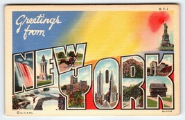 Greetings From New York Large Big Letter Linen Postcard NY Curt Teich Liberty - £8.54 GBP