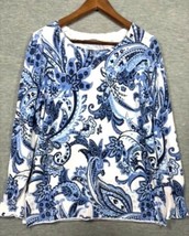 Soft Surroundings Womens Blue White Paisley Print Sweater M 100% Cotton - $405.69 MXN