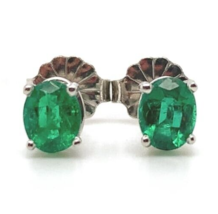 Platinum .73cttw Fine Genuine Natural Emerald Stud Earrings Jewelry (#J6... - $741.51
