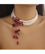 Handmade Vintage Blood Tassel Pendant Necklace Goth Crystal Bead Chain J... - $20.79 CAD