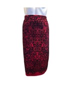 Melissa Paige Women’s Plus 2X Skirt Red Black Brocade Pencil Stretch - $545.74 MXN