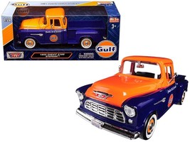 1955 Chevrolet 5100 Stepside Pickup Truck "Gulf" Dark Blue and Orange 1/24 Dieca - $1,492.36 MXN