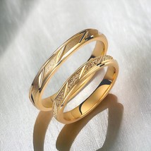 Textured Wedding Bands Set, 3mm Matching Rings, Engrave Band Ring, 18K Gold Ring - $468.00