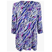 JM Collection Womens M Zebra Waves Blue Pink Zipper Neck Blouse Top NWT S38 - £19.96 GBP