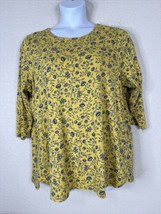 J. Jill Womens Plus Size 2X Yellow/Blue Floral Pima Cotton Top 3/4 Sleeve - $19.80