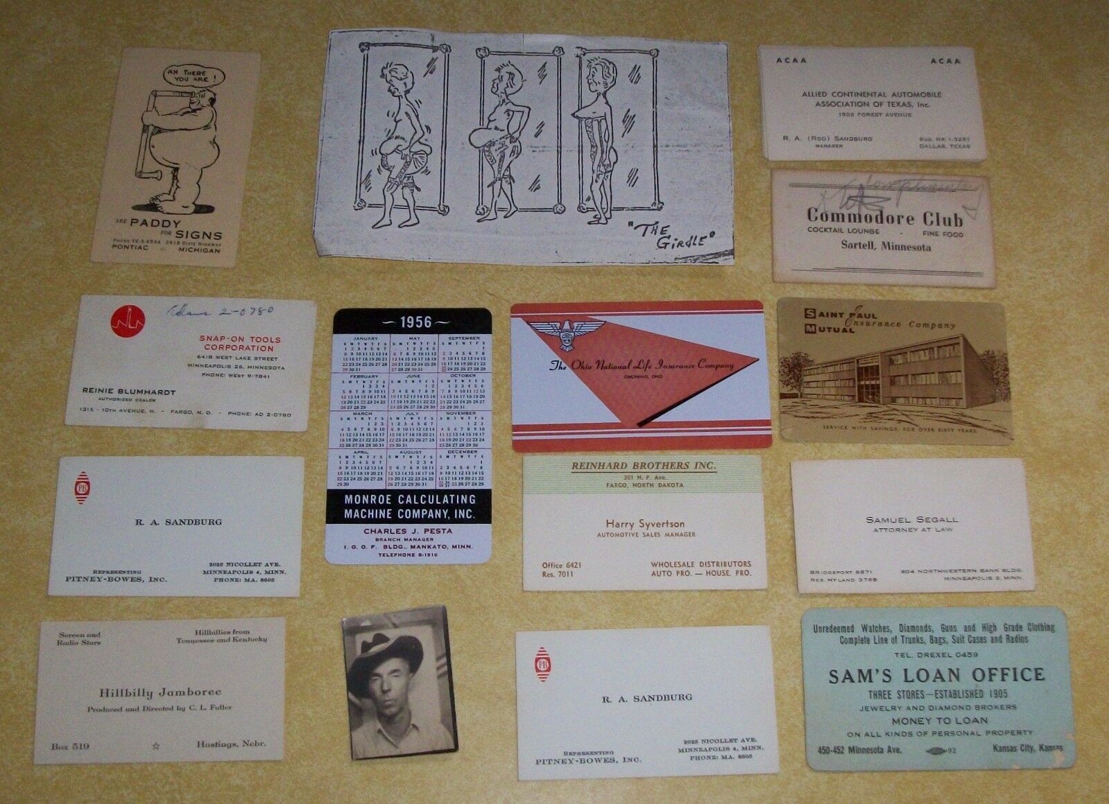 Primary image for VTG SALESMAN BUSINESS CARD OLD PAPER ST. PAUL PONTIAC HILLBILLY JAMBOREE SNAP-ON