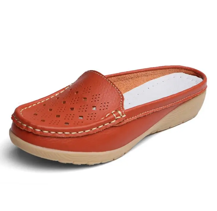 2024 Spring Casual Half Lazy  leather Flat Shoes For Women Loafers Chaussure Fem - £125.67 GBP