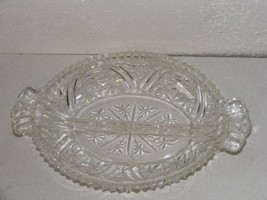 Clear glass 10.25&quot; divided oval serving dish relish tray plate floral st... - $5.00
