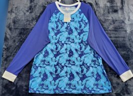 LuLaRoe T Shirt Top Women 3XL Blue Knit Polyester Long Raglan Sleeve Henley Neck - £16.80 GBP