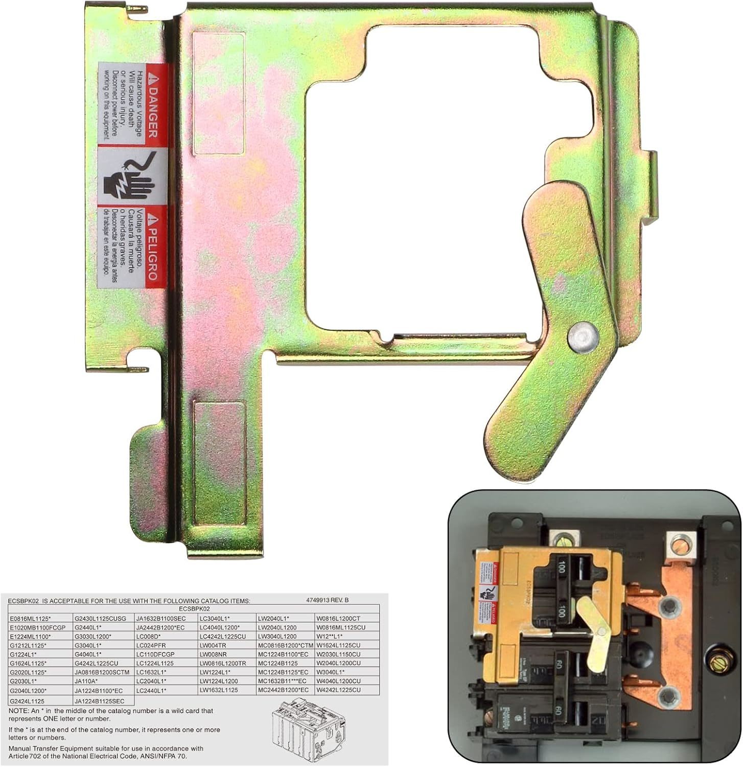 Ecsbpk02 Mechanical Interlock Kit Between The Main Breaker Powered By Ut... - $41.85