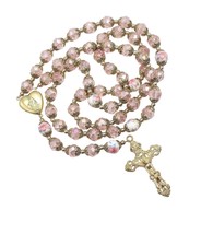 Store Catholic Pink Crystal Beads Gold Rosary Holy - $63.95
