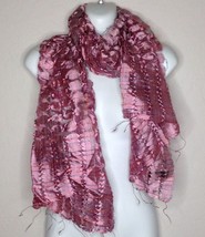Womens Pink 100% Silk Ribbon Scarf Florence Italy 70x21 - £19.63 GBP