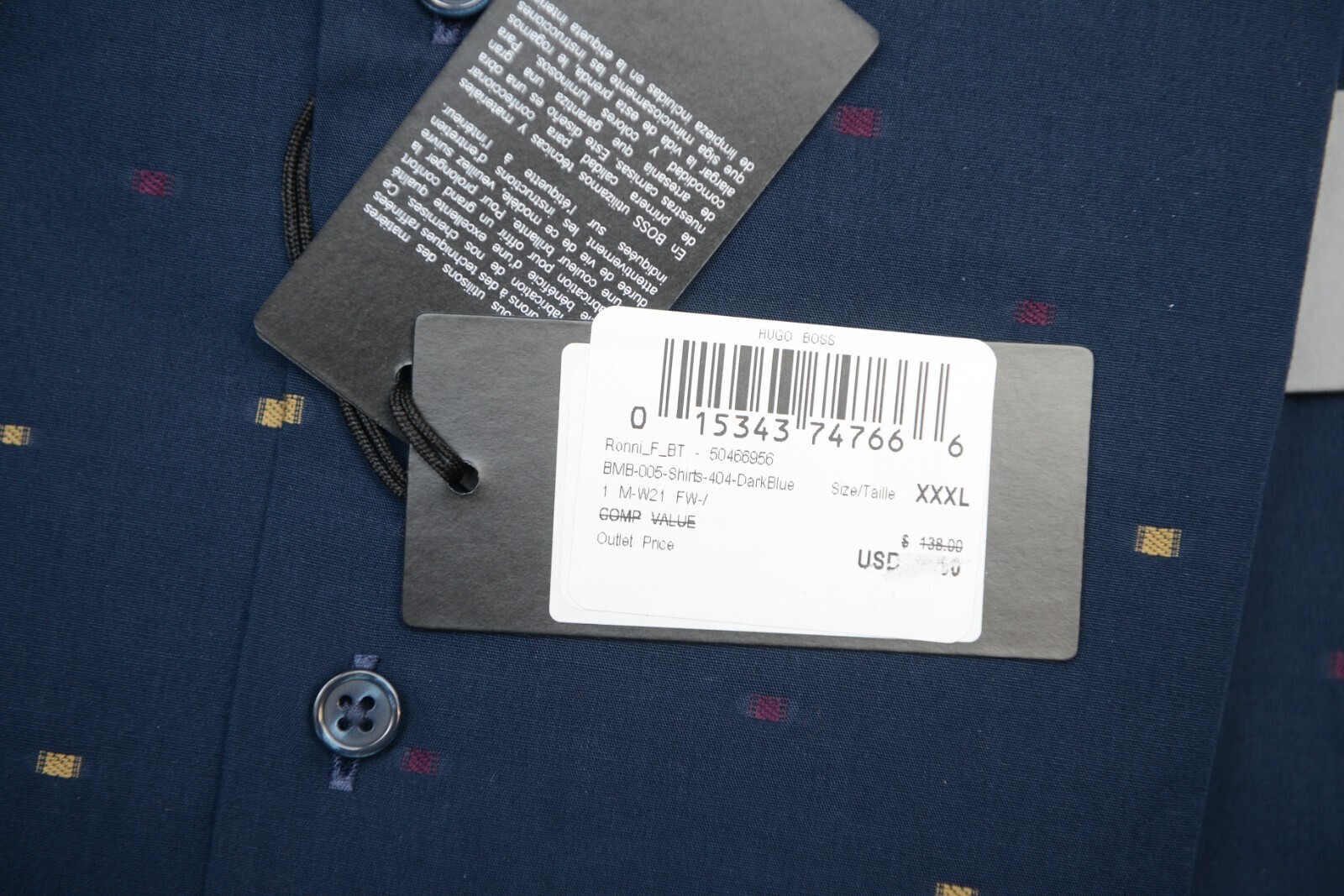 HUGO BOSS Herren Ronni Dunkelblau Baumwolle Business Freizeit Hemd Big & Hoch Item image 5