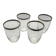 Set Of 4 Vintage MCM Clear Glass Tumblers With Silver Rim 3&quot; Wide - $358.69 MXN
