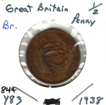Great Britain 1/2 Penny, 1938, Bronze, KM83 - $1.25