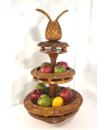 3 Tier Hand Carved Monkey Pod Pineapple Lazy Susan Serving Teak Wood Tra... - $68.52 CAD