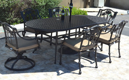 7 piece patio dining set cast aluminum 6 person Tree chairs swivels Nass... - $2,674.05