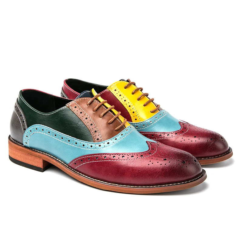 New Men Brogues Shoes Multicolor Round Toe Carved Lace Up Fashion Classi... - $88.83