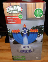 New Light Up Happy Hanukkah Menorah &amp; Candles 4 Ft Airblown Inflatable Yard Art - £37.58 GBP