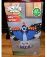 New Light Up Happy Hanukkah Menorah &amp; Candles 4 Ft Airblown Inflatable Y... - £37.00 GBP