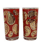 Vintage Pair of 2 Culver Ltd. Paisley 22K Gold Red Orange Highball Glass... - $59.65 CAD