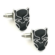 BLACK PANTHER CUFFLINKS Avengers Superhero Mask Metal Black Enamel w GIF... - $223.24 MXN