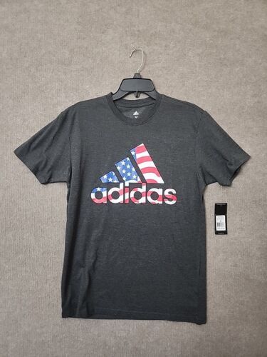 Primary image for Adidas American Flag Tee T Shirt Mens M Gray Red White Blue Stars Stripes NEW