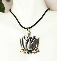 Ebros Padmasana Lotus Flower Buddha Pendant Medallion Pewter Necklace Je... - £11.93 GBP