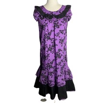Girls Be Be Tahiti Hawaiian Aloha Dress 14 Purple Floral Short Sleeve Ruffle - £29.27 GBP