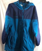 Columbia Sportswear Co Womens Sz L Windbreaker Zip Up Jacket Blue 2 Tone hooded - £23.48 GBP