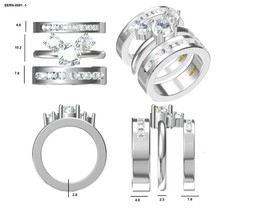 14k Weiß Vergoldet Künstlicher Diamant Mickey Maus Verlobung Band Trio Ring - £124.67 GBP