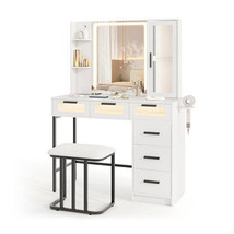 Makeup Vanity Desk with 3-Color Induction LED Lights and 6 Drawers-White - Color - $297.69