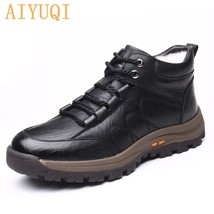 Men&#39;s Boots Winter New Microfiber Leather Boots Men Lace-up Warm Casual High-top - £67.33 GBP