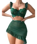 TRENDY TRON Women's 3-Piece Lingerie Set, Lace Trim Sling Top with Underwire, Th - $37.24